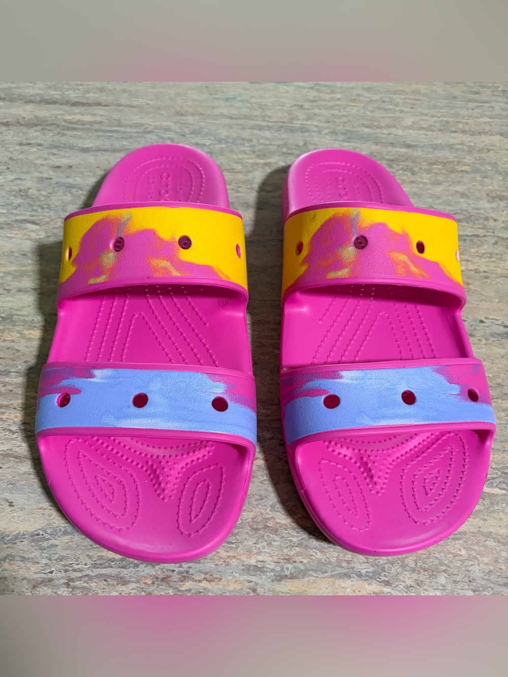 NWOB Crocs Pink Multi-Color Slide Sandals Size 12